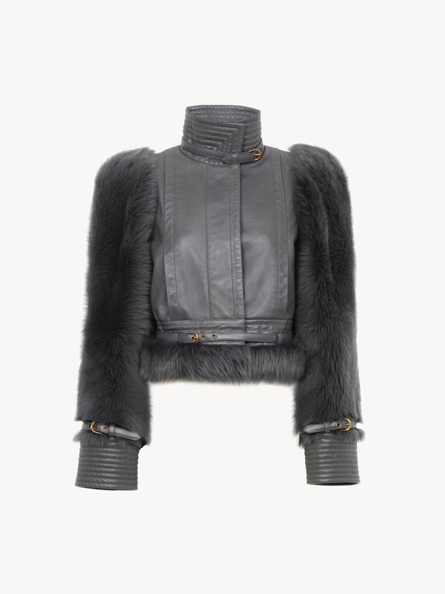 High-neck hybrid jacket in leather - 2