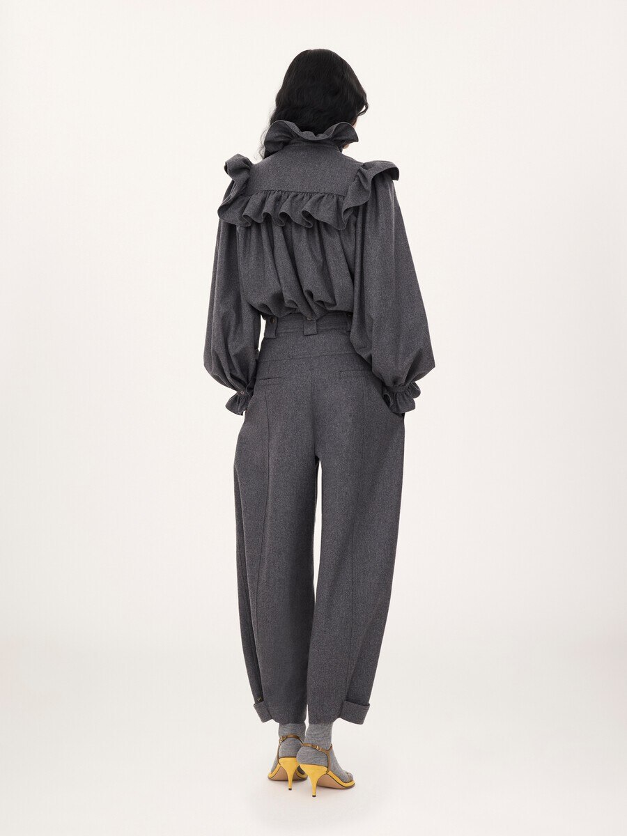 High-neck ruffled top in wool & cashmere flannel - 8