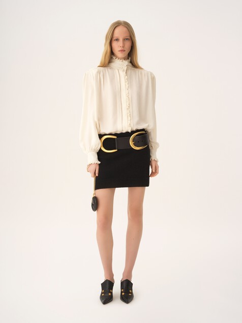 Blusa oversize con volantes de jacquard de seda