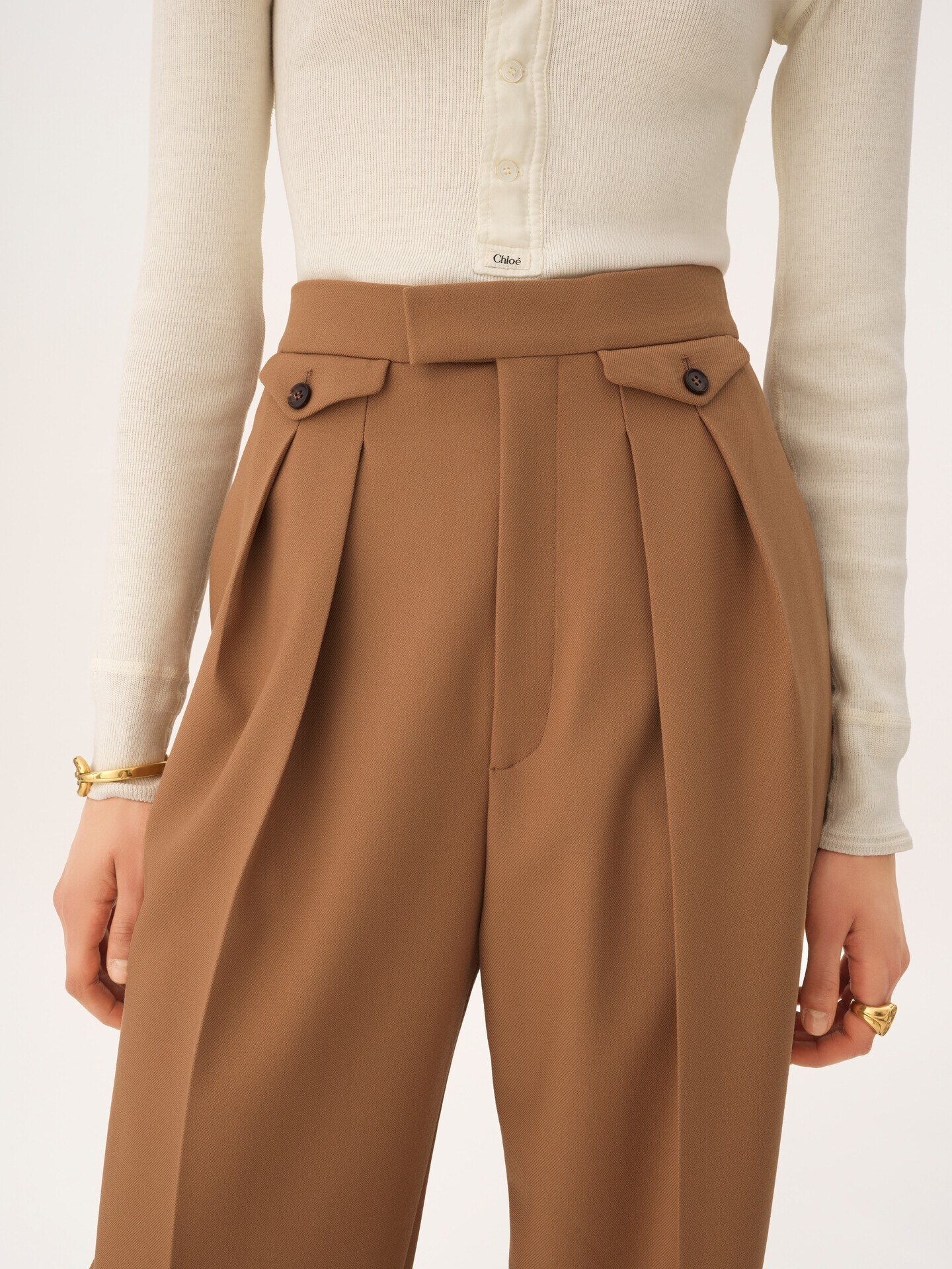High-rise gathered pants in wool gabardine - 7