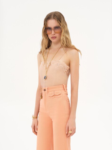 Fitted tank top in embroidered lace