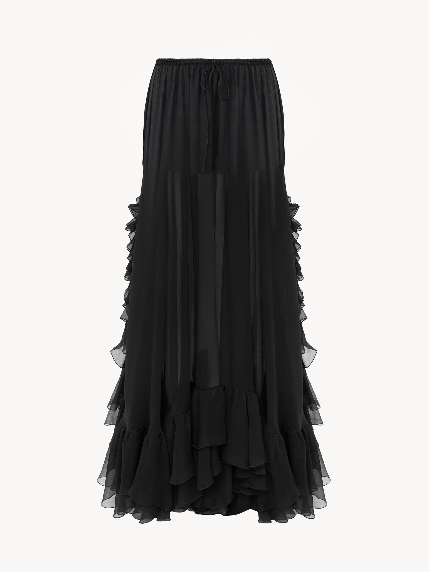 Ruffled long skirt in silk mousseline - 2.0