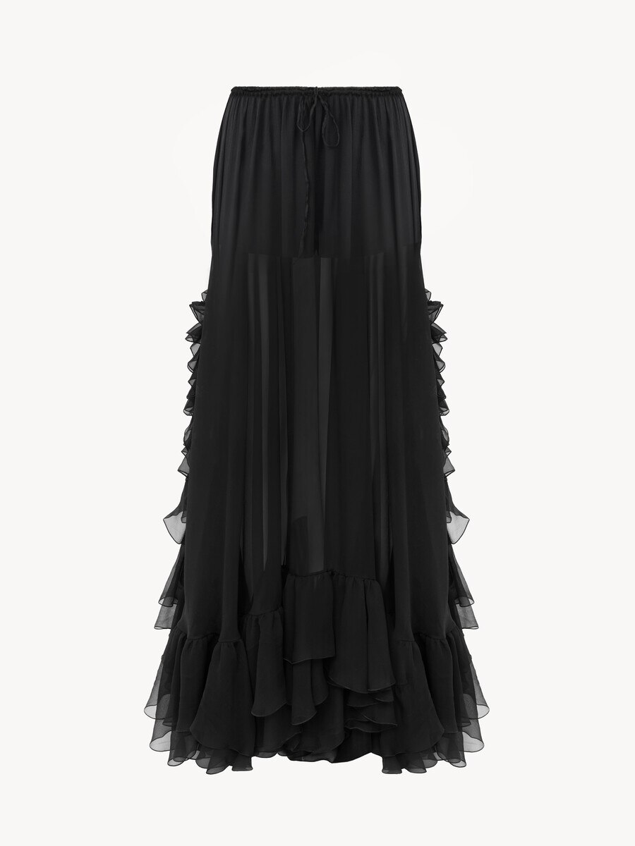 Ruffled long skirt in silk mousseline - 2