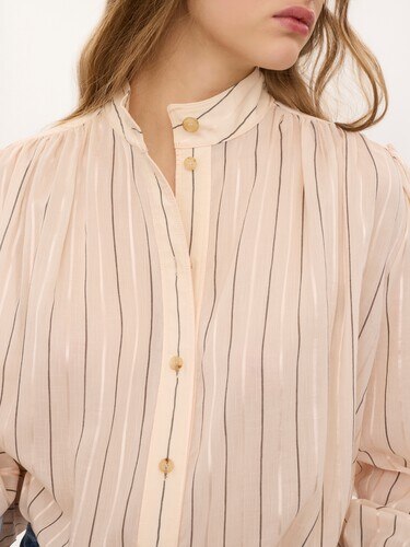 Blouse fronc&eacute;e en popeline de coton et soie - 5