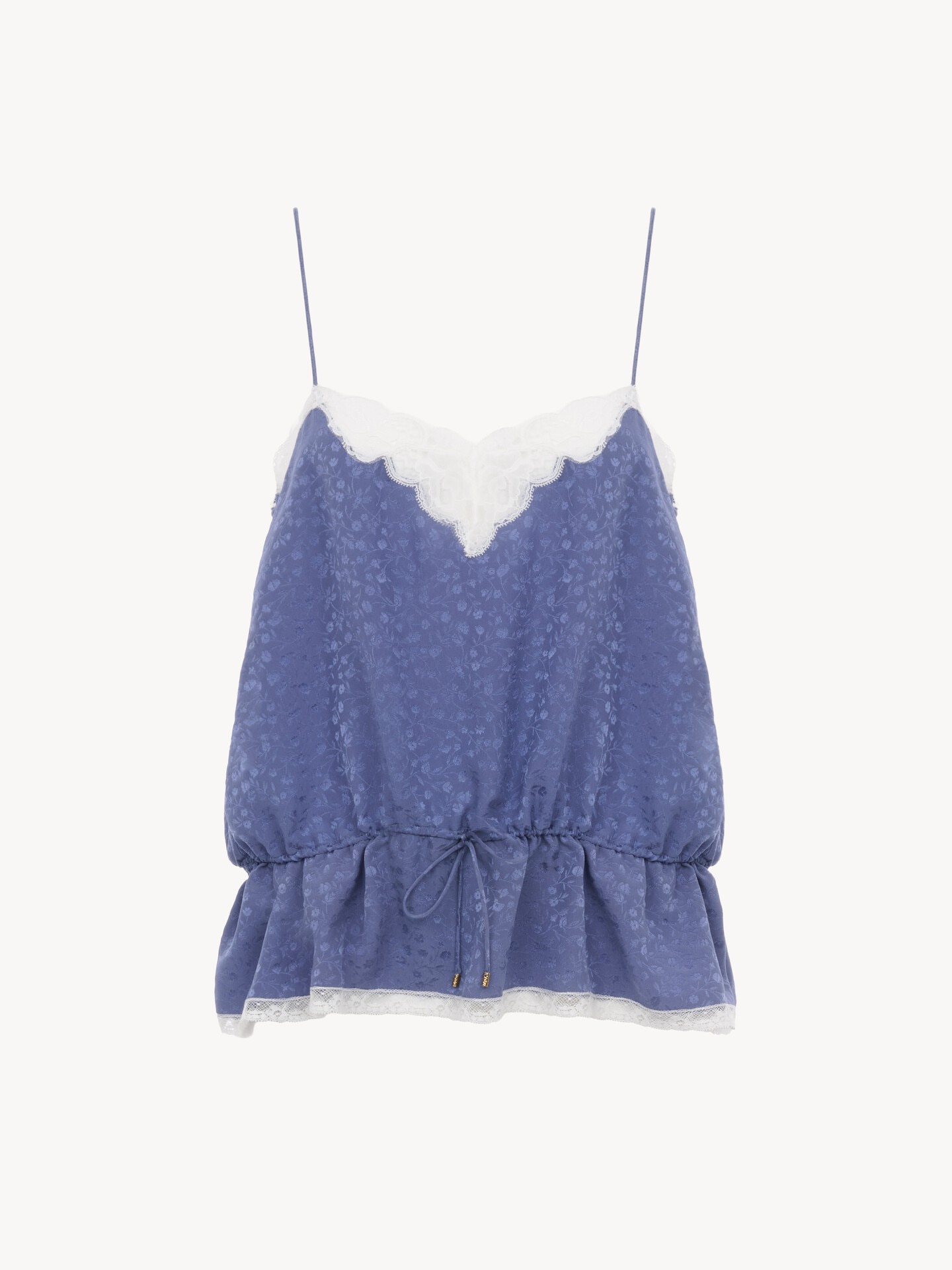 Drawstring camisole top in silk jacquard & lace - 2