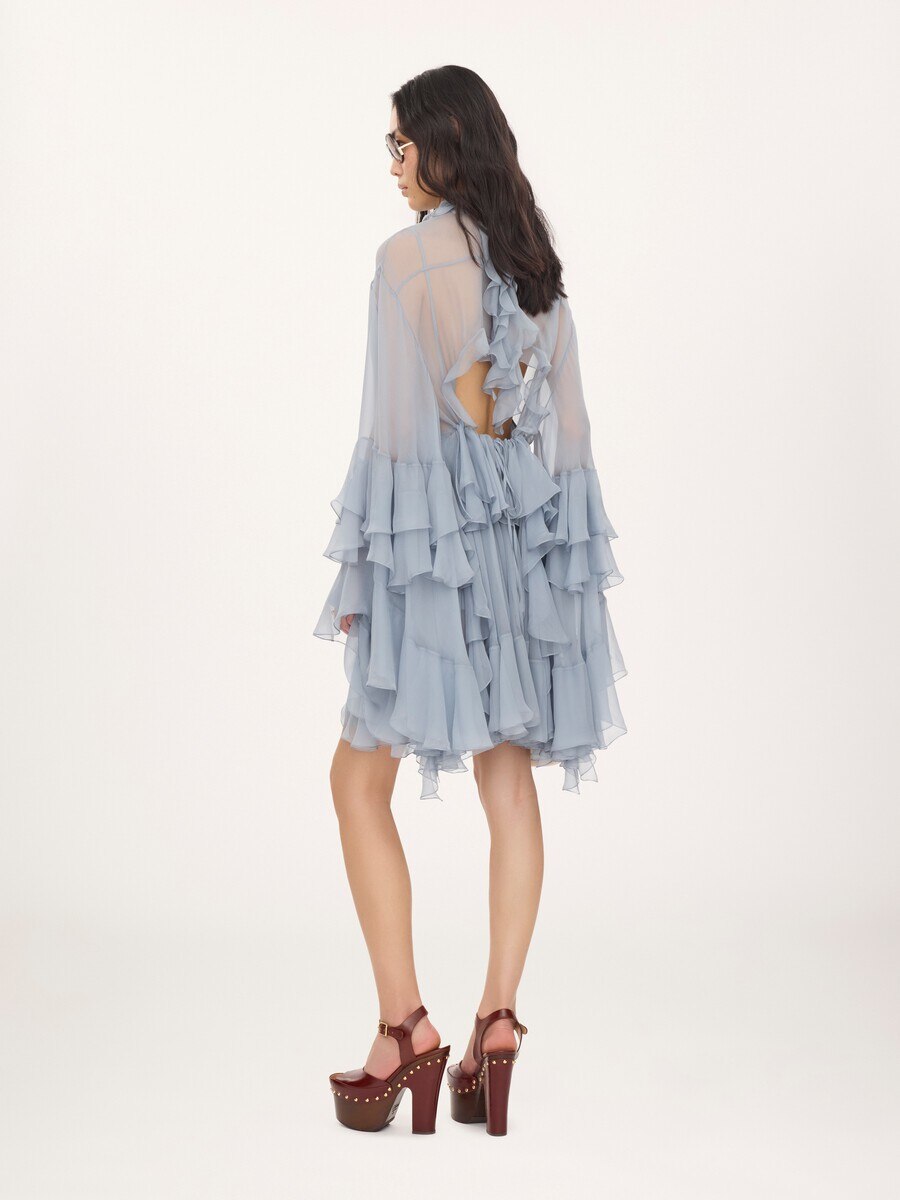 Minivestido con volantes de muselina de seda - 4