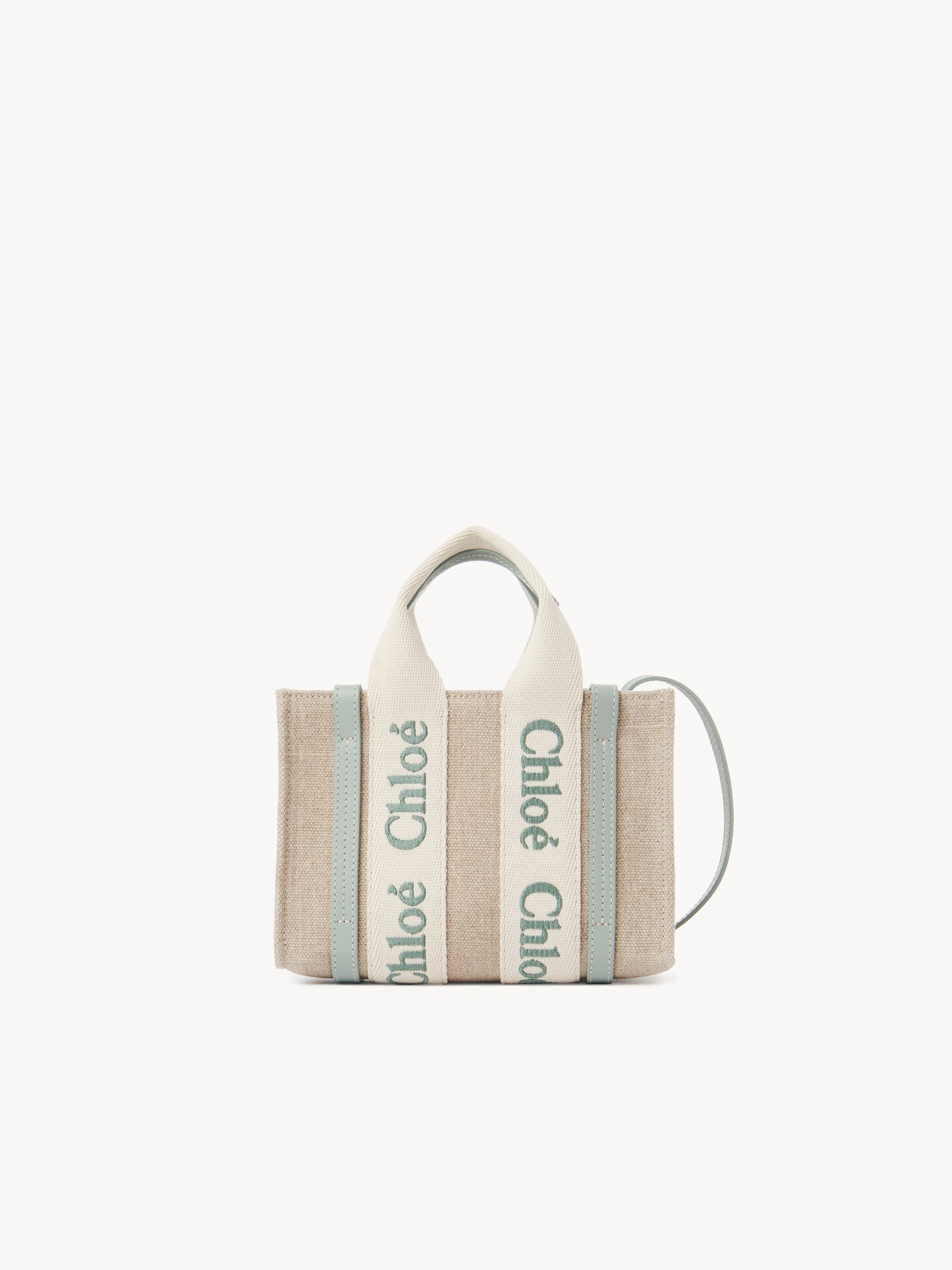 Mini Woody tote bag in linen & leather - 2