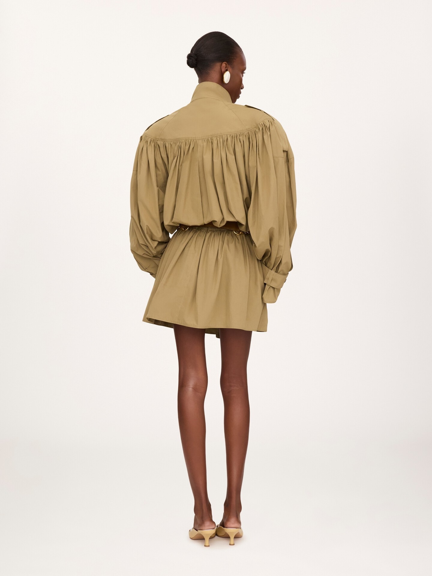 High-neck short trench coat in cotton poplin - 5