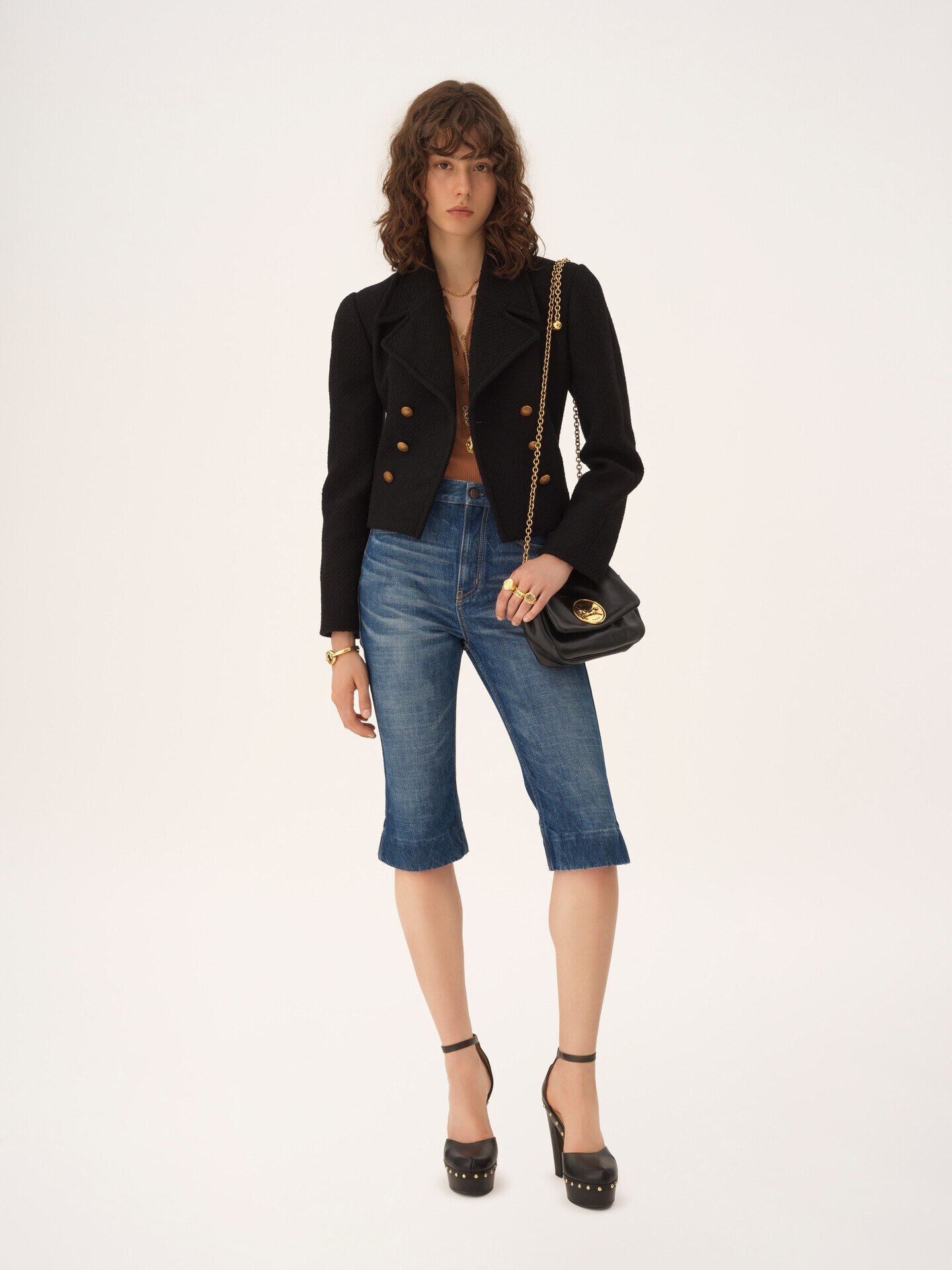 Double-breasted cropped jacket in wool bouclette - 3