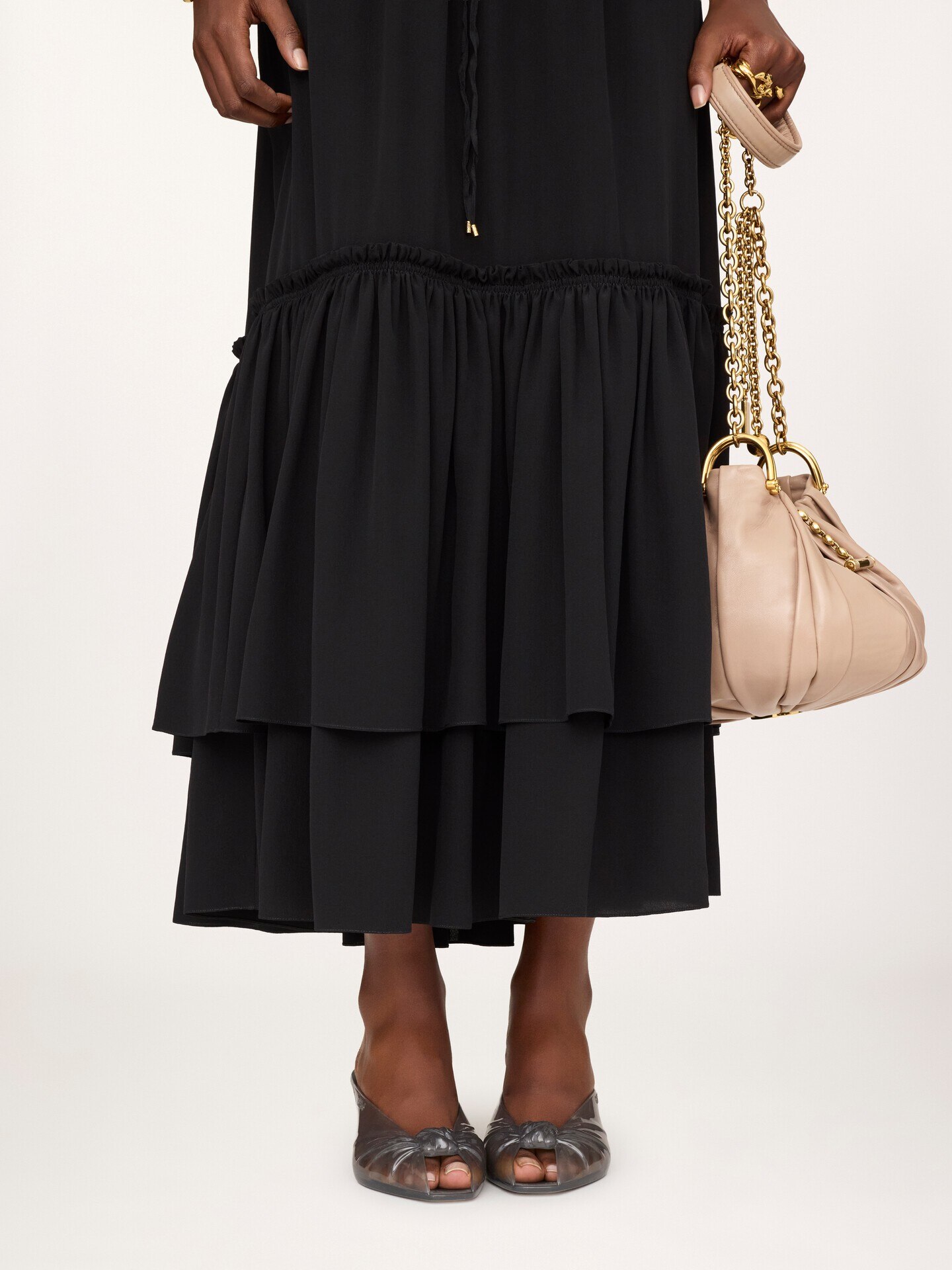 Ruffled long skirt in cr&ecirc;pe de chine - 7