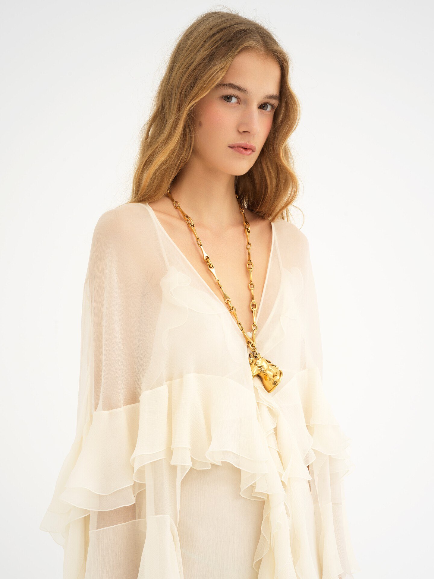 Vestido largo con volantes de muselina de seda - 7