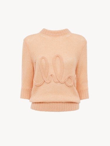 Elbow-sleeve logo jumper in alpaca wool & silk knit - 1