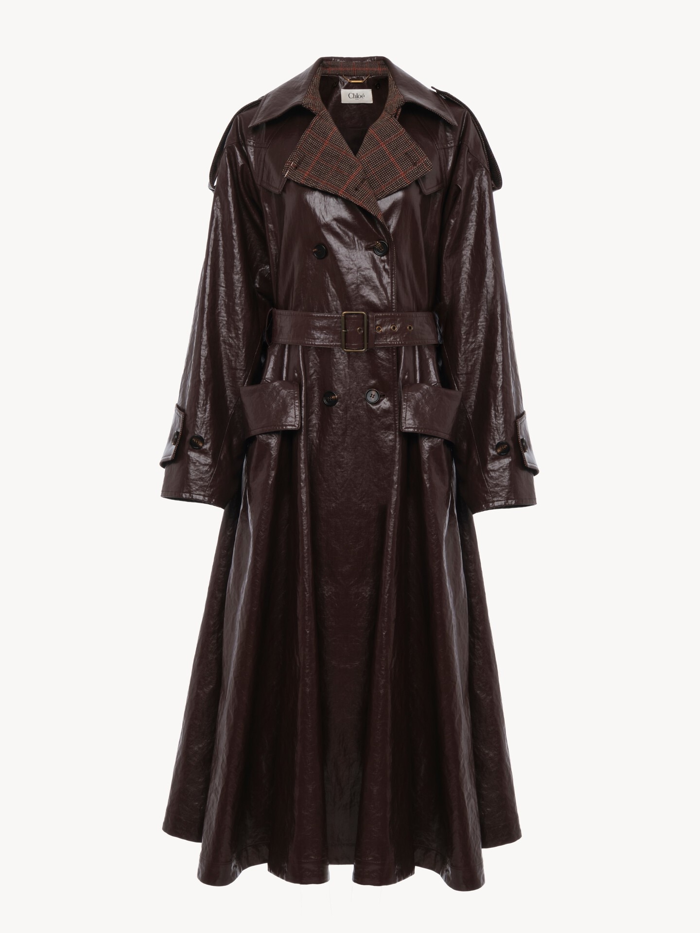 Double-breasted long riding coat in coated linen - 2