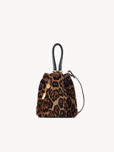 Small Chloé Spin tote bag in leopard-print shearling