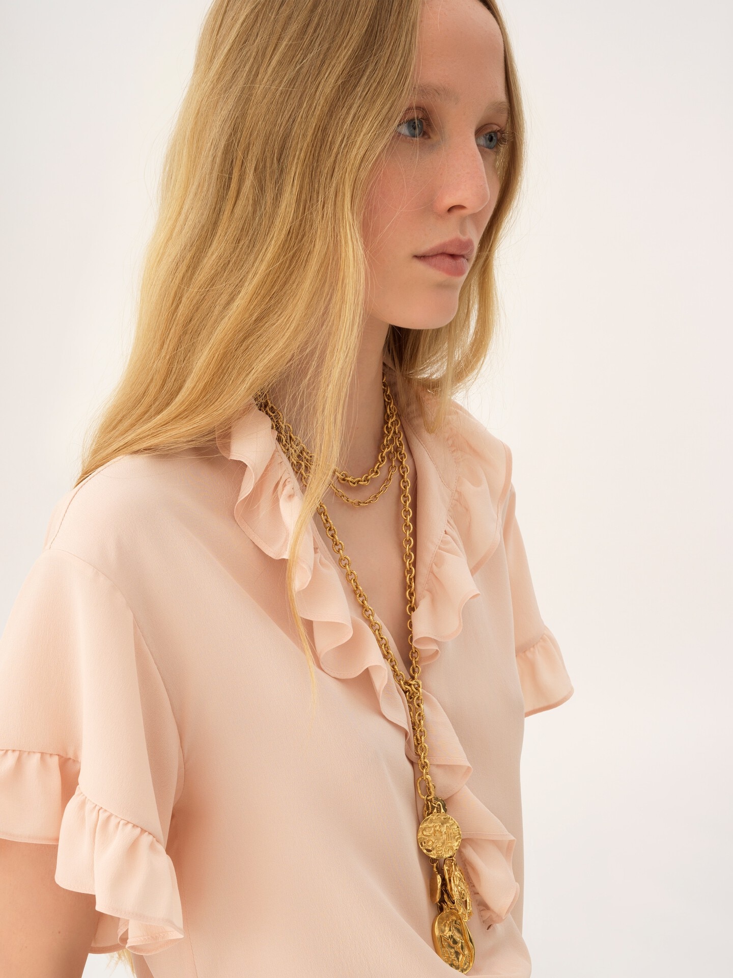 Short-sleeve ruffle top in cr&ecirc;pe de chine - 6