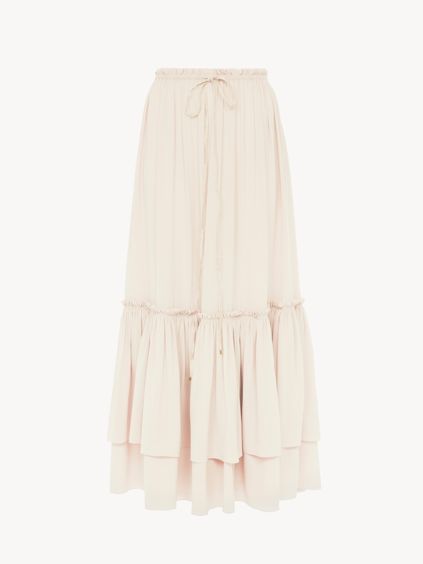 Ruffled long skirt in silk mousseline - 1