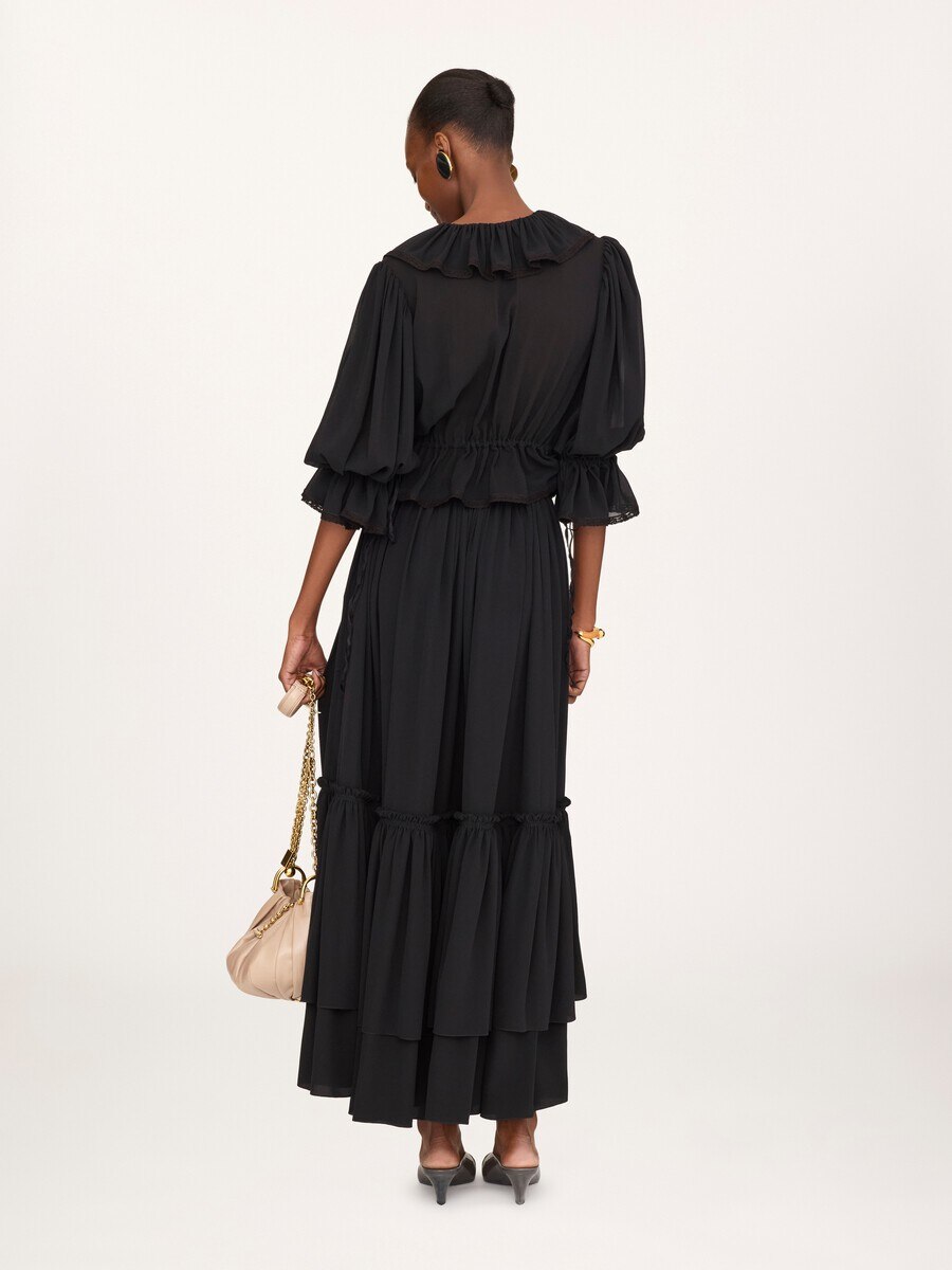 Long ruffled skirt in cr&ecirc;pe de chine - 5