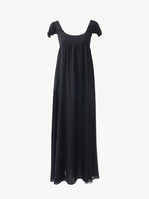 Robe longue manches bouffantes en soie plumetis