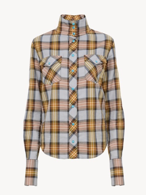 Lavalli&egrave;re shirt in check cotton & cupro