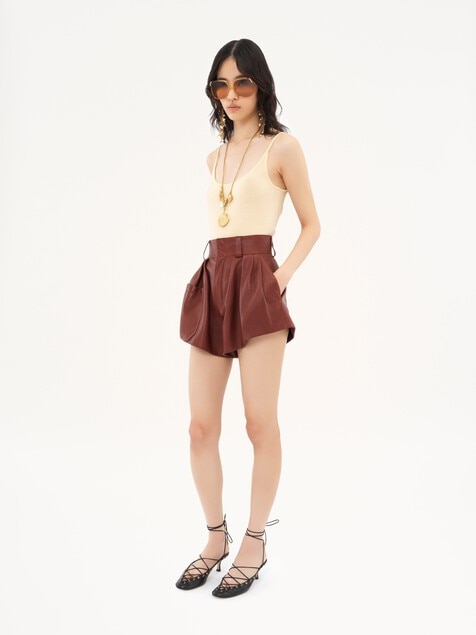 Thin-strap tank top in superfine wool knit 