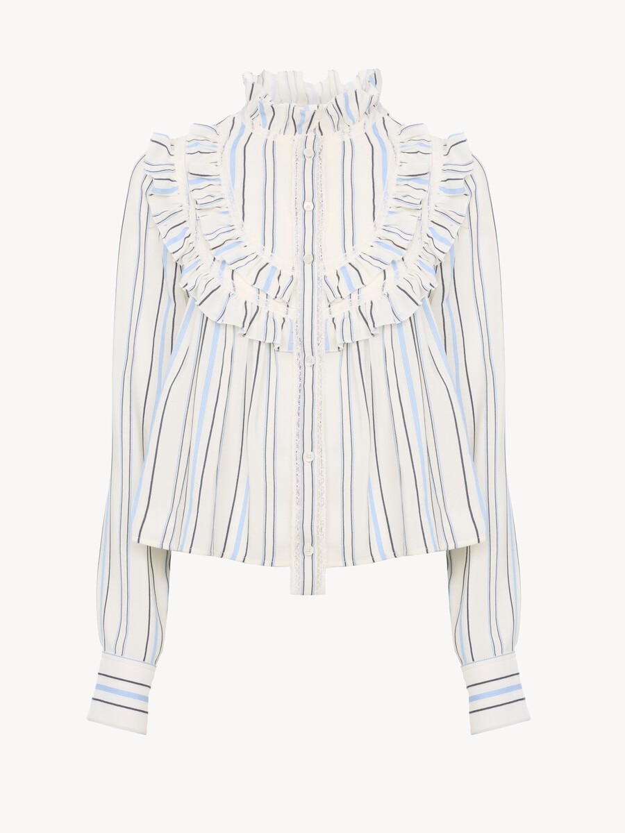 Ruffled blouse in silk jacquard & lace - 2