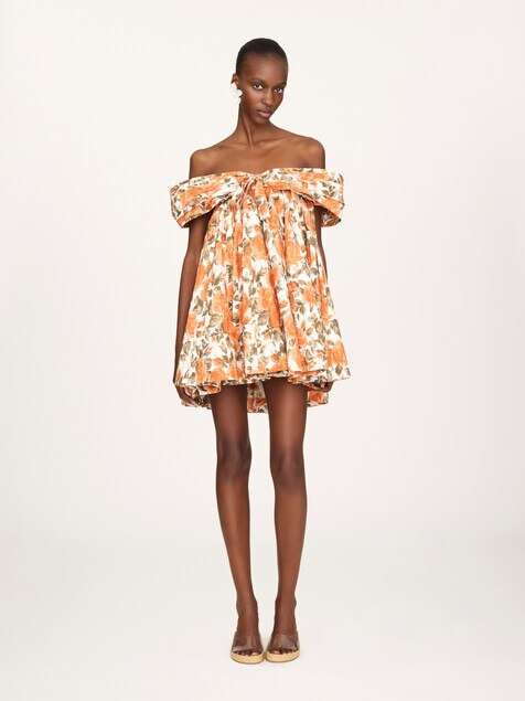 Mini robe encolure bardot en popeline de coton