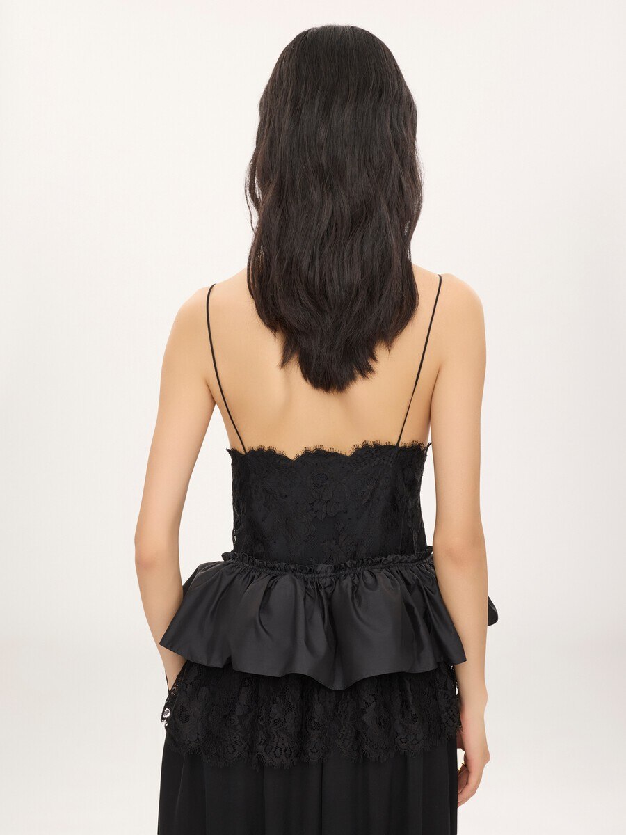 Thin-strap ruffle top in technical taffeta & lace - 6
