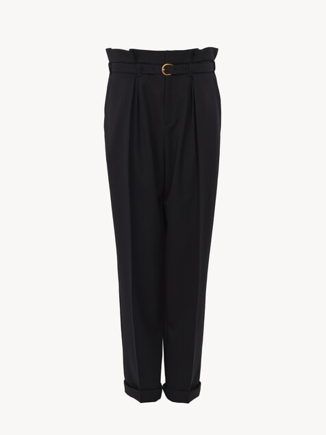 High-rise wide-leg pants in wool grain de poudre