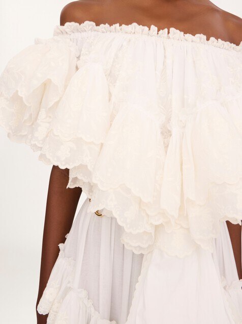 Long ruffled dress in cotton voile