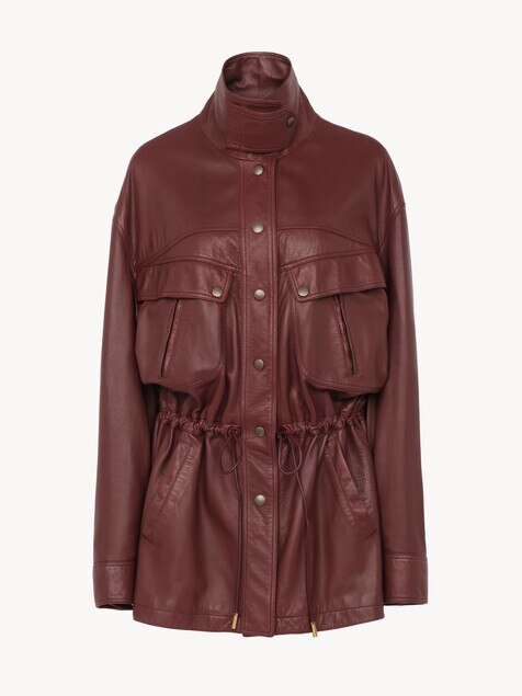 High-neck parka in leather