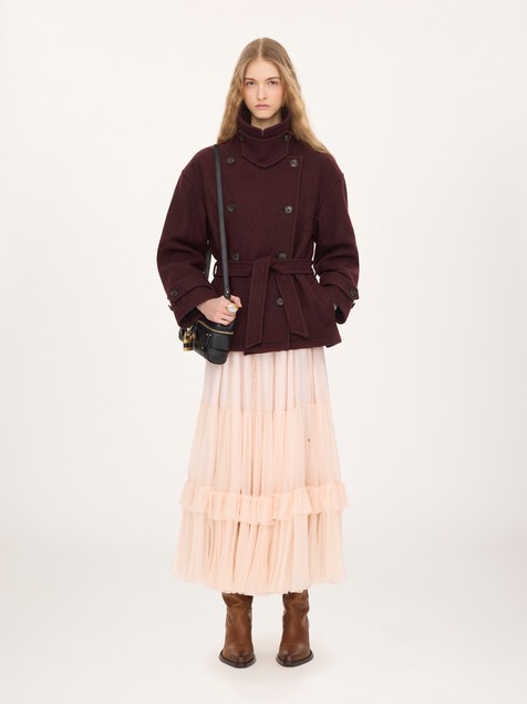 Double-breasted short coat in wool