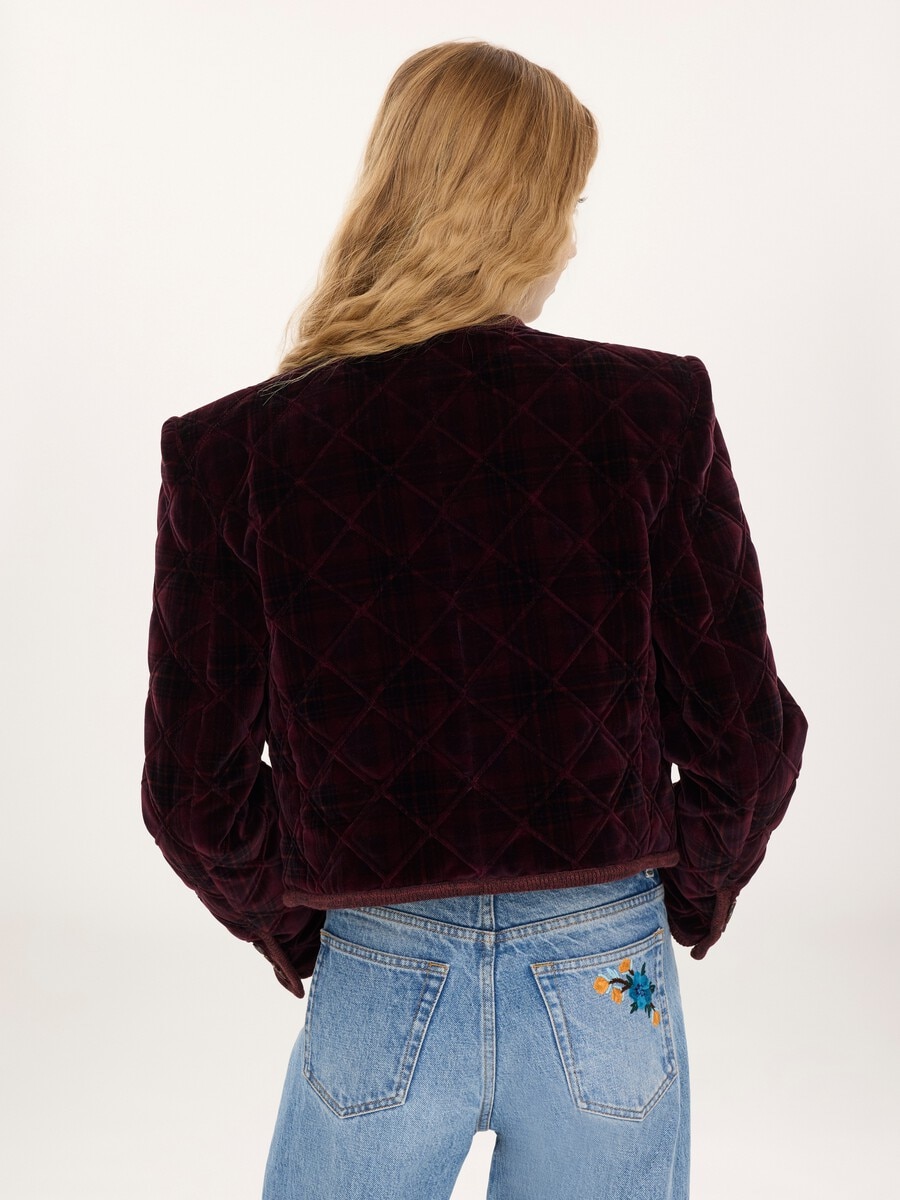 Boxy collarless jacket in check cotton - 5