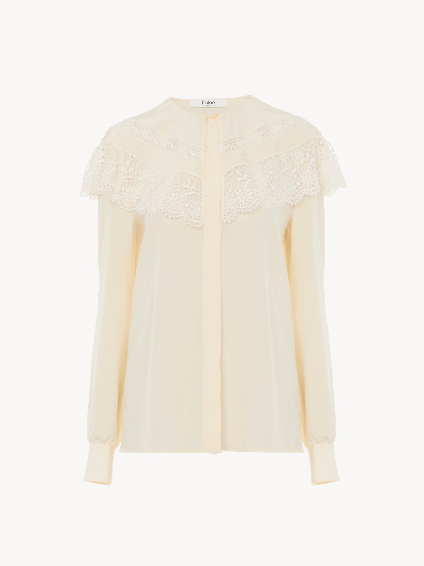 Gathered blouse in cr&ecirc;pe de chine & lace - 2