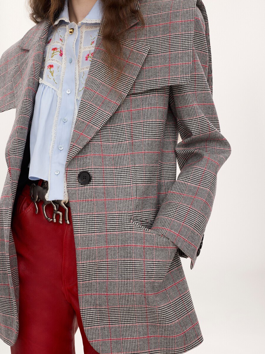 Veste blazer droite en laine prince-de-galles - 10