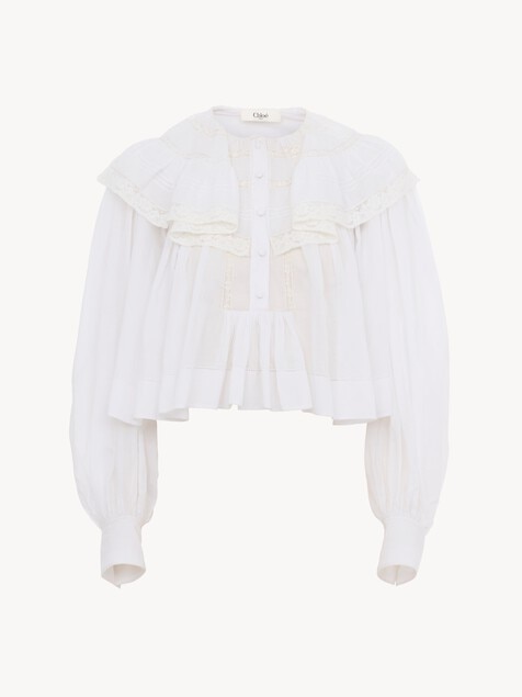 Cropped ruffle top in cotton voile & lace