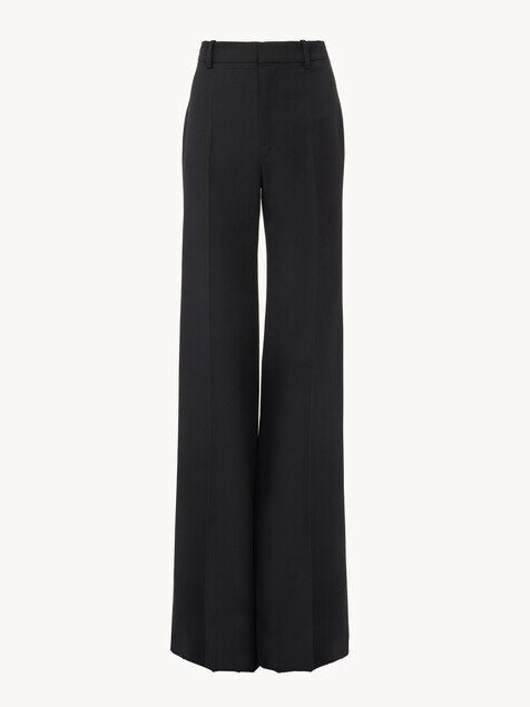 High-rise flared pants in wool grain de poudre
