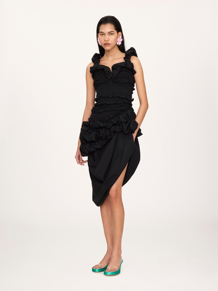 Ruched bustier midi dress in cotton poplin - 2