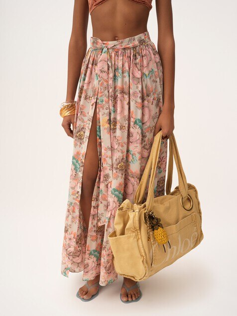 Gathered midi skirt in crêpe de chine