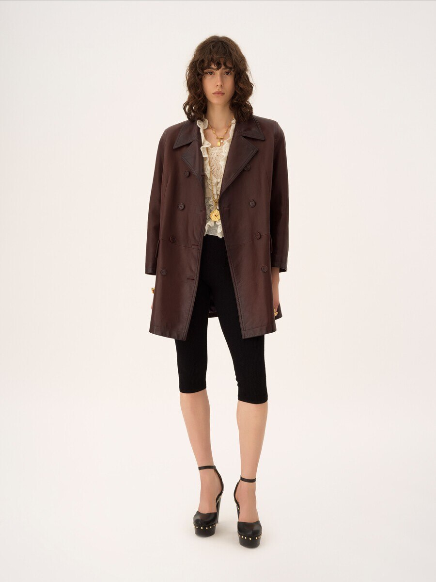 Double-breasted carcoat in leather - 3