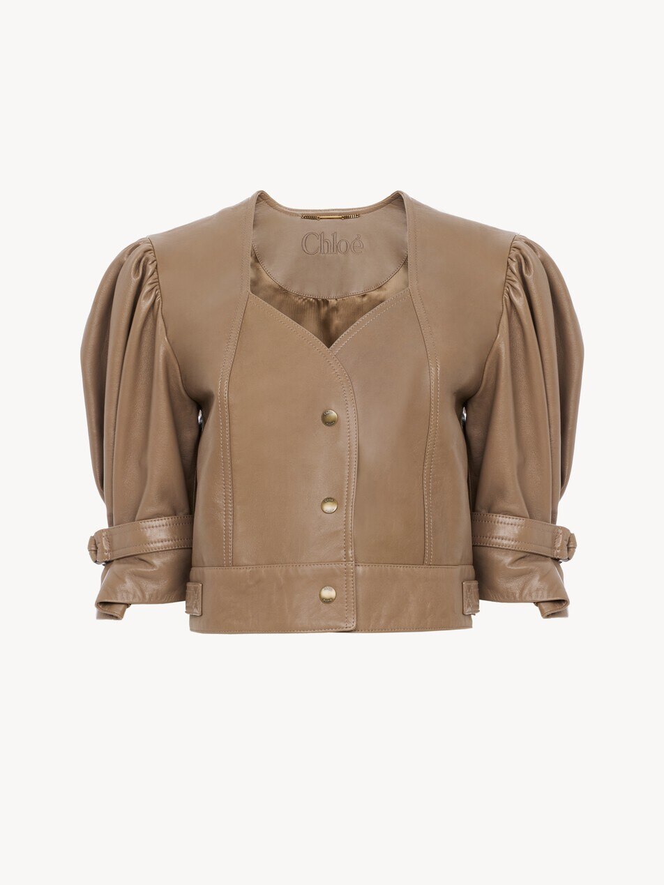 Chaqueta cropped con mangas abullonadas de cuero