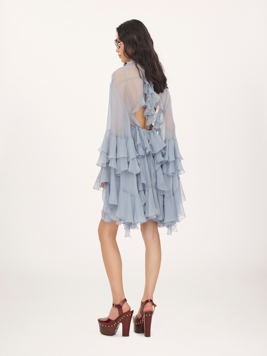 Ruffled mini dress in silk mousseline - 5