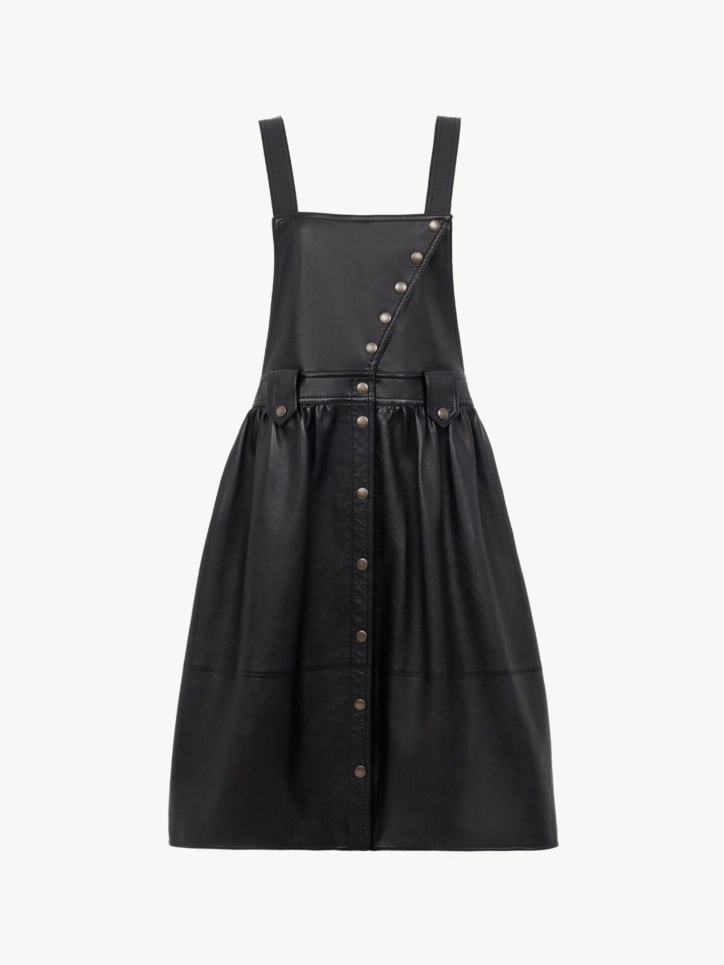 Apron midi dress in leather Black - Chloé