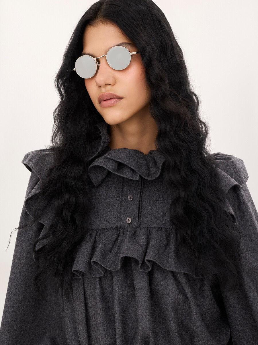 High-neck ruffle top in wool & cashmere flannel - 9