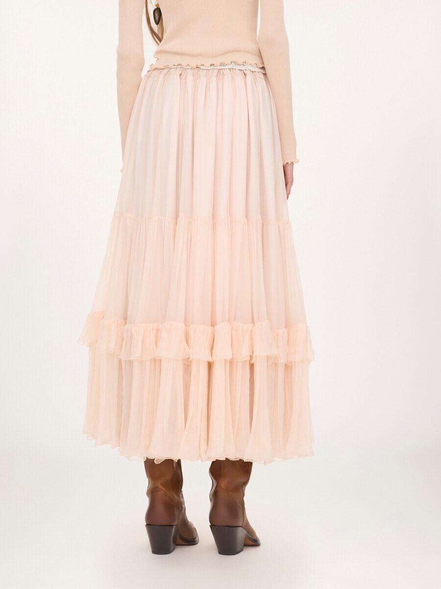 Ruffled long skirt in silk mousseline - 5