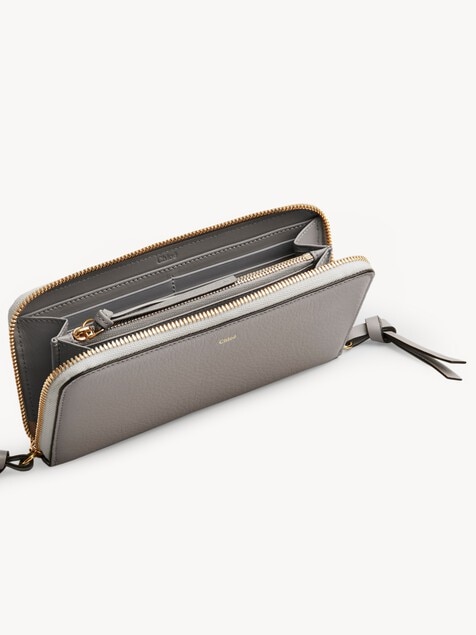 Portefeuille long zipp&eacute; Alphabet en cuir grain&eacute;