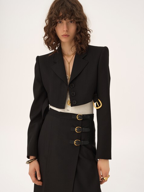Cropped Spencer jacket in wool grain de poudre