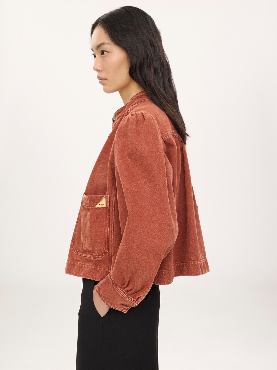 High-neck gathered jacket in denim - 7
