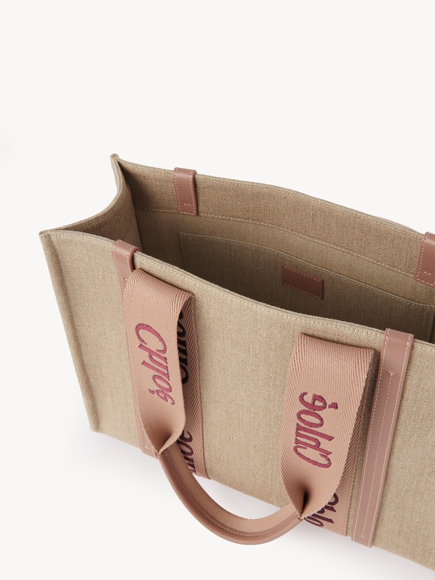 Sac cabas Woody en toile de lin Tan Rose Chloé