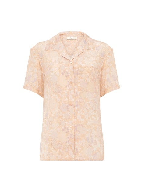 Short-sleeve blouse in cr&ecirc;pe de chine