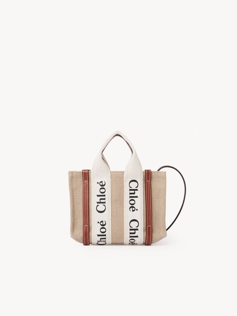 Mini Woody tote bag in linen